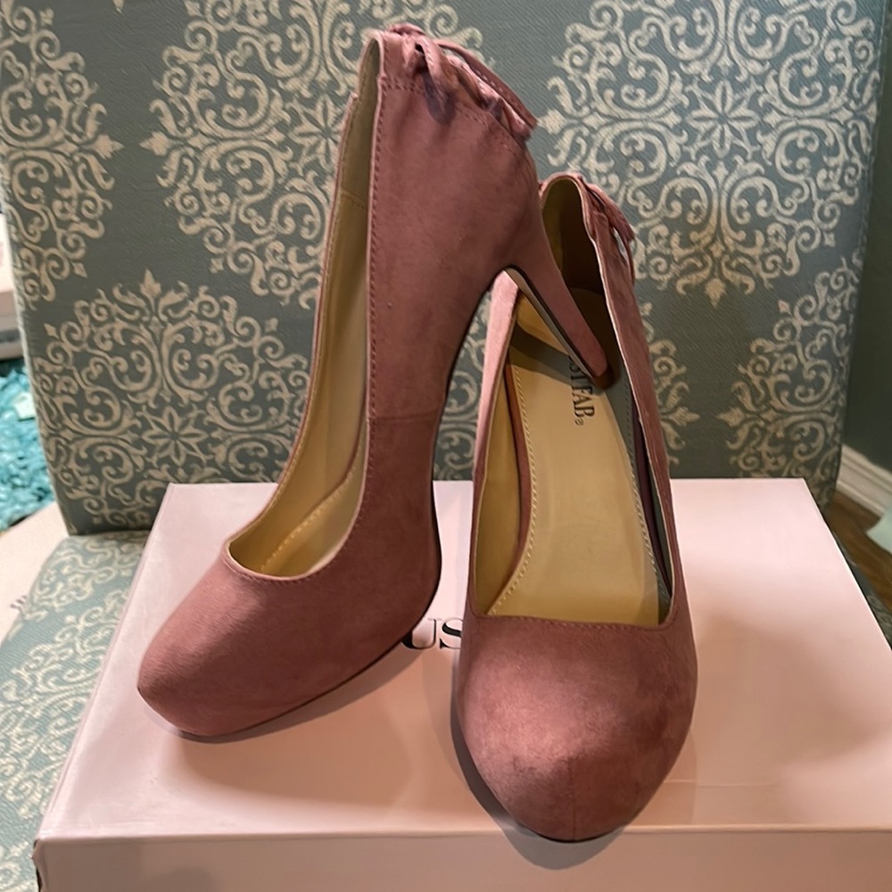 Pink suede high heels